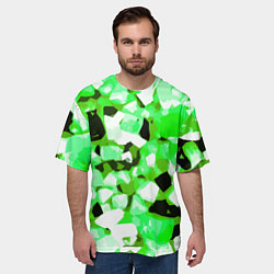 Футболка оверсайз мужская Green and white abstraction on a black background, цвет: 3D-принт — фото 2