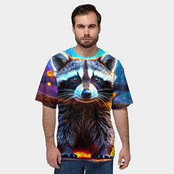 Футболка оверсайз мужская Енот в огне, цвет: 3D-принт — фото 2