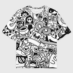 Мужская футболка оверсайз Black and white doddle monsters