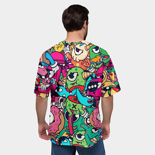 Мужская футболка оверсайз Color doodle monsters / 3D-принт – фото 4