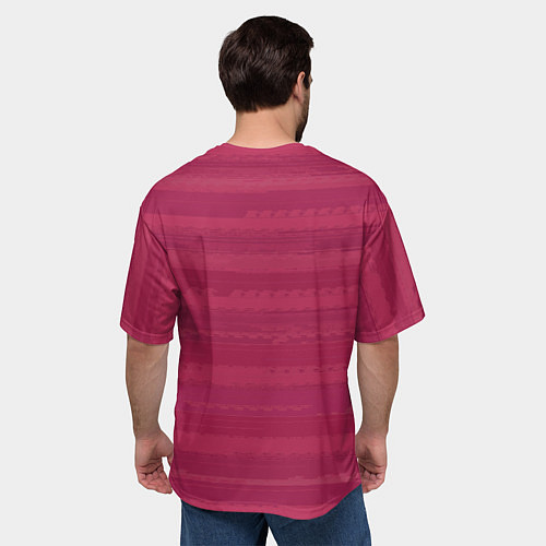 Мужская футболка оверсайз Малиновый розовый полосатый / 3D-принт – фото 4