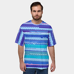 Футболка оверсайз мужская Морской сине-голубой абстрактные полосы, цвет: 3D-принт — фото 2