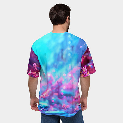 Мужская футболка оверсайз Песец в неоновом свете / 3D-принт – фото 4
