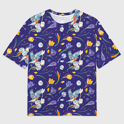 Футболка оверсайз мужская Зяблик и крокусы, цвет: 3D-принт