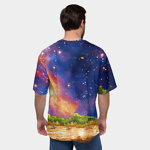 Мужская футболка оверсайз Зебра в звездную ночь / 3D-принт – фото 4