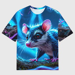 Футболка оверсайз мужская Опоссум в синей туманности, цвет: 3D-принт