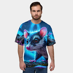 Футболка оверсайз мужская Опоссум в синей туманности, цвет: 3D-принт — фото 2