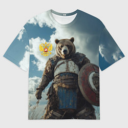 Футболка оверсайз мужская Русский медведь с щитом, цвет: 3D-принт