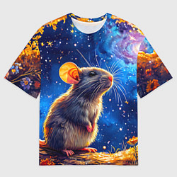 Футболка оверсайз мужская Крыса и космическое небо, цвет: 3D-принт