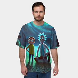 Футболка оверсайз мужская Рик и Морти на поляне - нейроарт, цвет: 3D-принт — фото 2