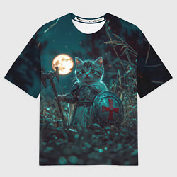 Футболка оверсайз мужская Котенок рыцарь с щитом, цвет: 3D-принт