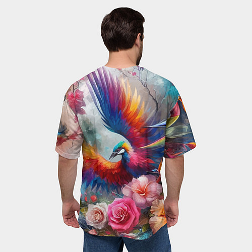 Мужская футболка оверсайз Тропическая птица / 3D-принт – фото 4