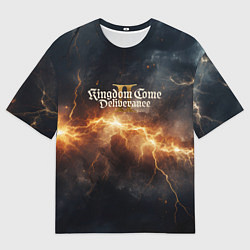 Футболка оверсайз мужская Kingdom Come Deliverance 2 логотип на фоне молнии, цвет: 3D-принт