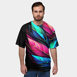 Футболка оверсайз мужская Букет из цветных перьев - неон, цвет: 3D-принт — фото 2