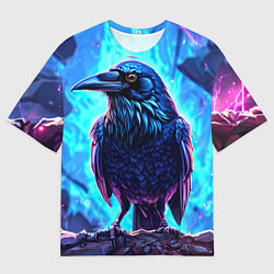 Футболка оверсайз мужская Ворон на синем фоне, цвет: 3D-принт