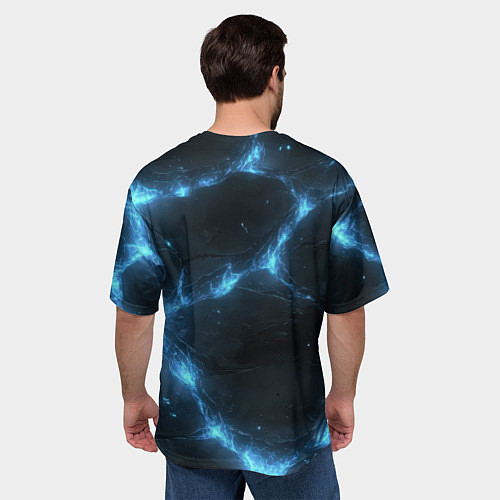 Мужская футболка оверсайз Синий свет из черной плиты / 3D-принт – фото 4