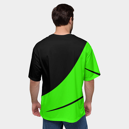 Мужская футболка оверсайз Чёрный с зелёным двуцветный / 3D-принт – фото 4