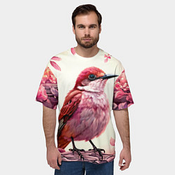 Футболка оверсайз мужская Кукушка в розовых цветах, цвет: 3D-принт — фото 2