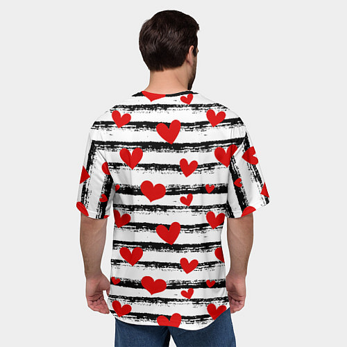 Мужская футболка оверсайз Паттерн с полосками и сердечками / 3D-принт – фото 4