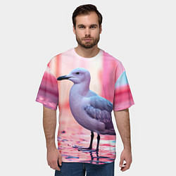 Футболка оверсайз мужская Чайка на розовом, цвет: 3D-принт — фото 2