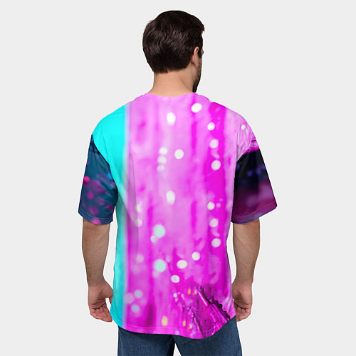 Мужская футболка оверсайз Ласточка на фиолетовой стене / 3D-принт – фото 4