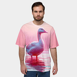 Футболка оверсайз мужская Гусь на розовом озере, цвет: 3D-принт — фото 2