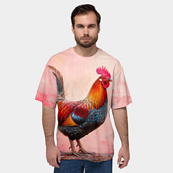 Футболка оверсайз мужская Петух на розовом, цвет: 3D-принт — фото 2