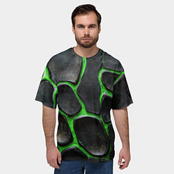 Футболка оверсайз мужская Черная потертая текстура на зеленом фоне, цвет: 3D-принт — фото 2