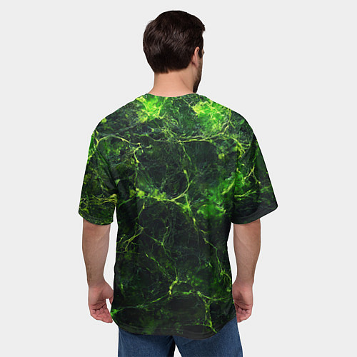 Мужская футболка оверсайз Зеленая ядовитая текстура / 3D-принт – фото 4