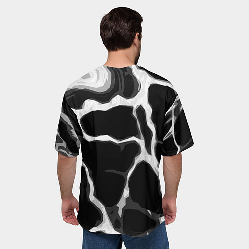 Мужская футболка оверсайз Белые абстрактные полосы на чёрном фоне / 3D-принт – фото 4