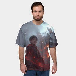 Футболка оверсайз мужская Гарри Поттер горящий замок, цвет: 3D-принт — фото 2