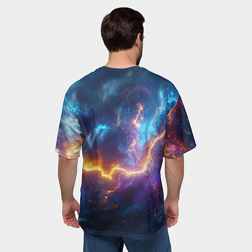 Мужская футболка оверсайз Космическая молния текстура / 3D-принт – фото 4