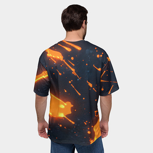 Мужская футболка оверсайз Оранжевая краска в движении / 3D-принт – фото 4