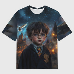 Мужская футболка оверсайз Гарри Поттер и замки на фоне