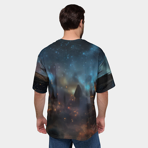 Мужская футболка оверсайз Гарри Поттер и замки на фоне / 3D-принт – фото 4