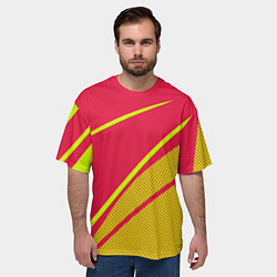 Футболка оверсайз мужская Красно-розовый с салатовым точечный, цвет: 3D-принт — фото 2