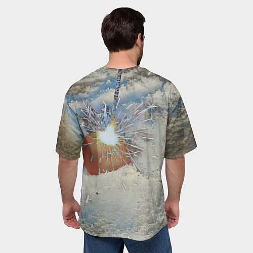 Мужская футболка оверсайз Искрящийся мандарин на снегу / 3D-принт – фото 4