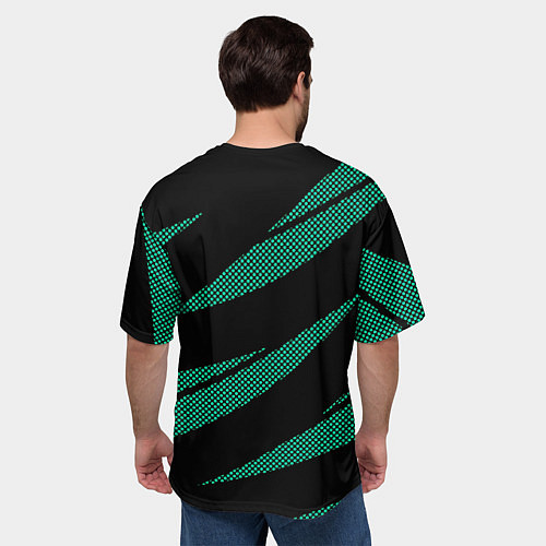 Мужская футболка оверсайз Чёрный с бирюзовым текстура точки и полосы / 3D-принт – фото 4