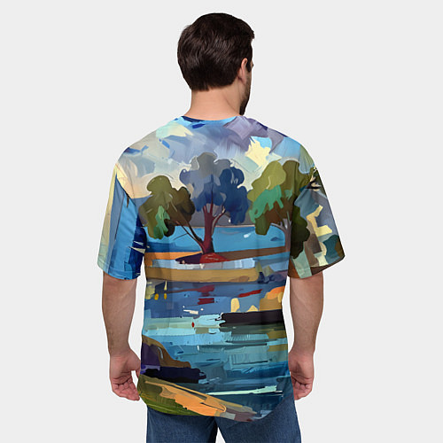 Мужская футболка оверсайз Летний пейзаж маслом / 3D-принт – фото 4