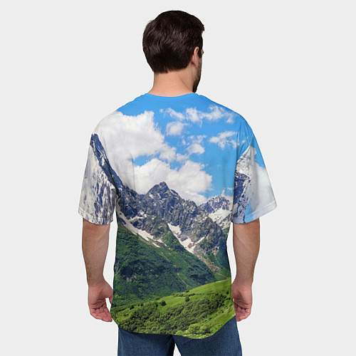 Мужская футболка оверсайз Домбай - горный пейзаж на Северном Кавказе / 3D-принт – фото 4