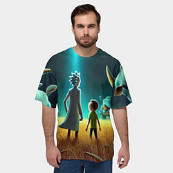 Футболка оверсайз мужская Морти и Рик на планете носорогов - неоновое свечен, цвет: 3D-принт — фото 2