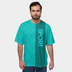 Футболка оверсайз мужская Sport бирюзовый текстурный с полосой, цвет: 3D-принт — фото 2