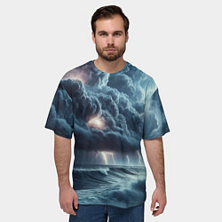 Футболка оверсайз мужская Шторм на море - сверкание молний, цвет: 3D-принт — фото 2