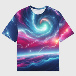 Футболка оверсайз мужская Spiral neon galaxy - ai art fantasy, цвет: 3D-принт