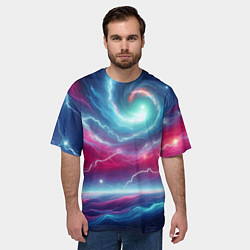 Футболка оверсайз мужская Spiral neon galaxy - ai art fantasy, цвет: 3D-принт — фото 2