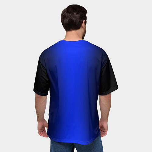 Мужская футболка оверсайз Чёрно-синий градиент по центру / 3D-принт – фото 4