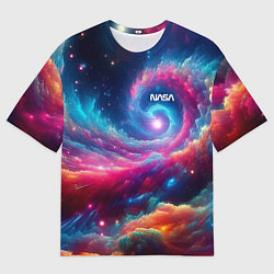 Мужская футболка оверсайз Неоновая галактическая спираль - нейроарт