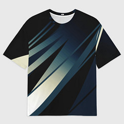 Мужская футболка оверсайз Чёрно-синий абстрактный с полосами