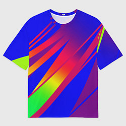 Футболка оверсайз мужская Красно-синий с полосами градиент, цвет: 3D-принт