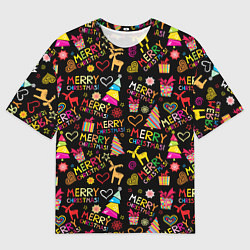 Футболка оверсайз мужская Merry Christmas - паттерн, цвет: 3D-принт